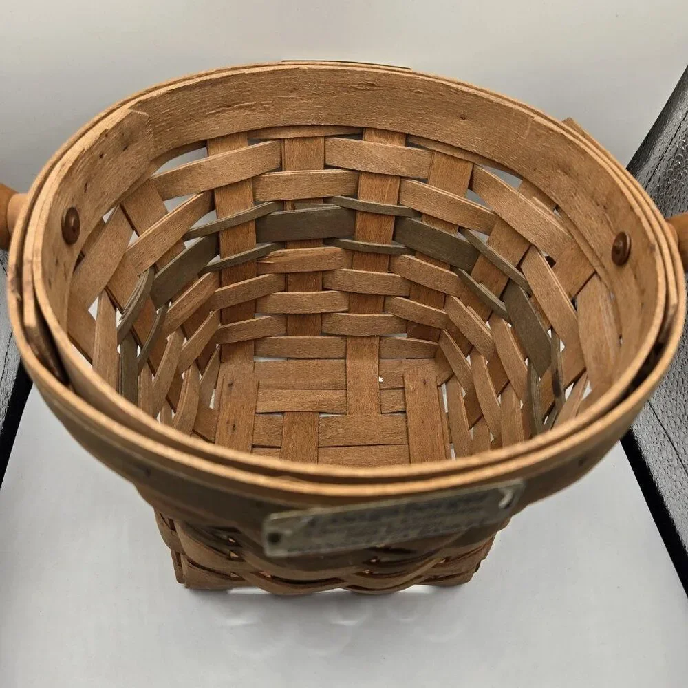 LONGABERGER 1988 Christmas Collection Poinsettia Basket w Handle Green Vintage